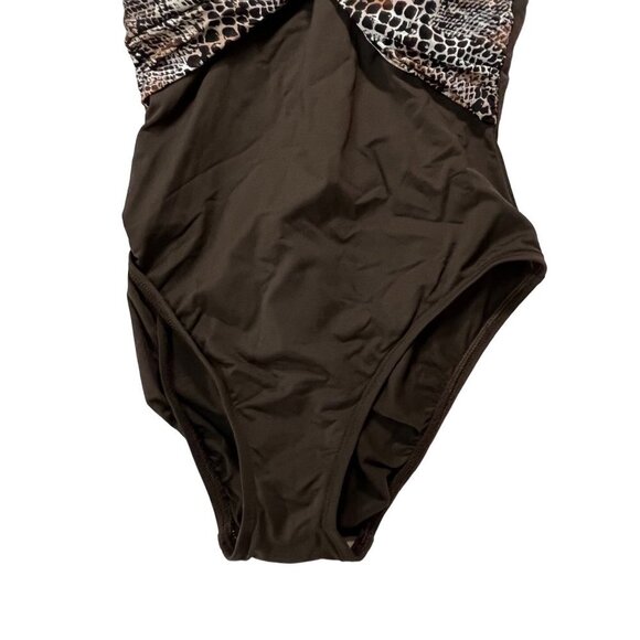 La Blanca One Piece Swimsuit Brown Snakeskin Print Bust Detail Size 8‎ - Picture 3 of 10